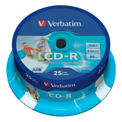 

Cd-R Verbatim 700mb 52x Azo Printable Full Id Brand 25unds