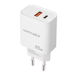 Cargador Usb Pared Nano Cable Usb-C/Pd + Usb-A/Qc 20w Blanco | Quonty.com | 10.10.2007