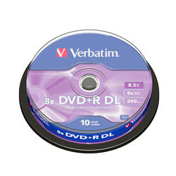 

Dvd+R Dl Verbatim 8.5gb 240min 8x 10unds