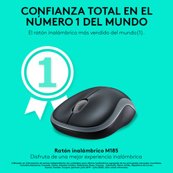 Raton Logitech M185 Optico 1000dpi Inalambrico Negro/Gris | Quonty.com | 910-002238