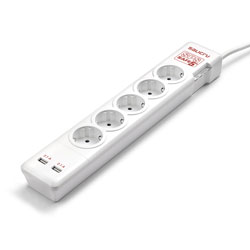 Regleta Salicru Sps-Safe-5+ 5tomas + 2usb Blanca | Quonty.com | SPS-SAFE-5+