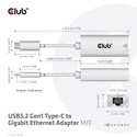 Adaptador Red Club 3d Usb-C/M A Rj45 Gigabite Ethernet H Blanco | Quonty.com | CAC-1519