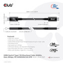 Cable Usb Club 3d Ubs-C Con Certificado Usb-If 4k 60hz 20gbps Pd 240w Epr M/M 2m | Quonty.com | CAC-1575