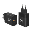 Cargador De Pared Rapido Ewent Usb-A Y Usb-C Ganfast 45w Negro | Quonty.com | EW1327
